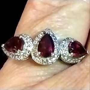 MOZAMBIQUE GARNET, & MARCASITE, STERLING RING. SIZE- 7
